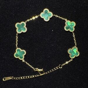 Emerald Green Clover Mother of Pearl Double Sided Bracelet Gold Elegant